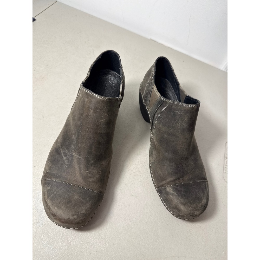 Patagonia Womens Gray Brown Distressed Leather Clogs Slip On Platform Shoes 10